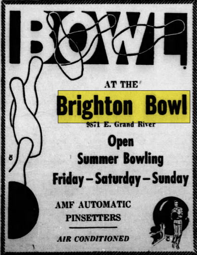 Brighton Bowl (Brighton Bowl-n-Bar) - Jul 9 1958 Ad (newer photo)